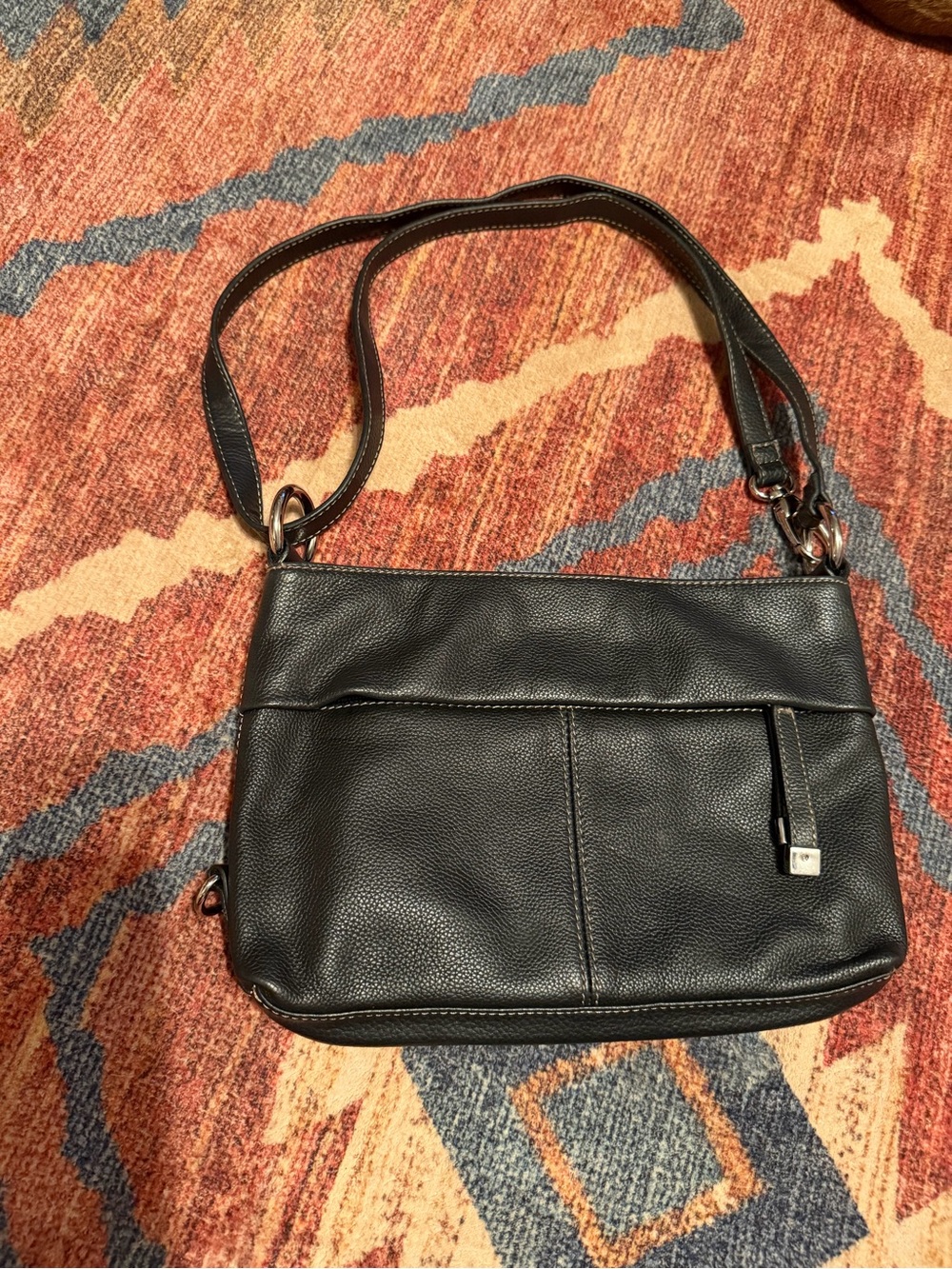 Tignanello Black Pebbled Leather Crossbody Bag